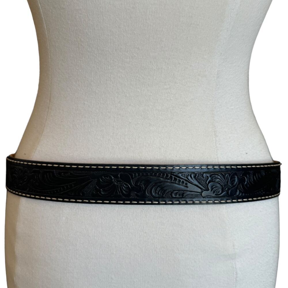 Vintage Tony Llama Black Tooled Leather Belt - Picture 6 of 9